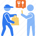 delivery food, delivery man, courier, food delivery, takeaway, take away, restaurant, food, stick figure