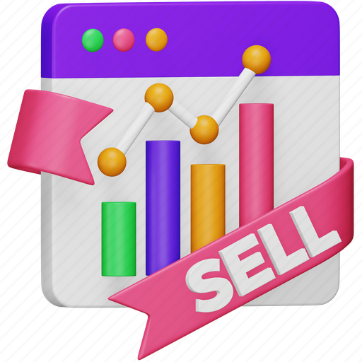 Sell, growth, stock, market, trading, money, business 3D illustration - Download on Iconfinder