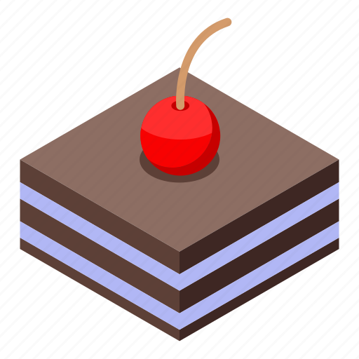 Cake, cartoon, cherry, chocolate, isometric, party, wedding icon - Download on Iconfinder