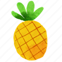pineapple, watercolor, fruit, food, summer, tropical, juicy