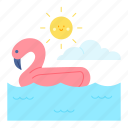 flamingo, bird, animal, summer, rubber ring, vacation, sun, beach, pool