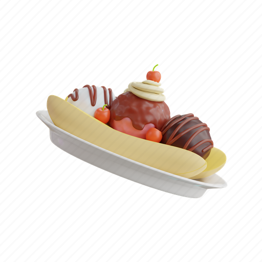 Banana, split, dessert, sweet, vanilla, chocolate, food 3D illustration - Download on Iconfinder