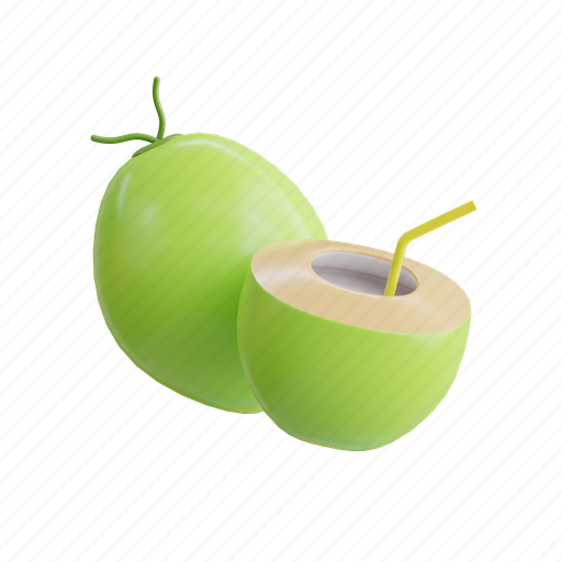 Coconut, fresh, fruit, tropical, nut, coco, half 3D illustration - Download on Iconfinder