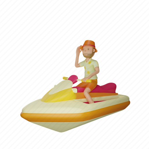 Summer, character, riding, speedboat, beach, vacation, holiday 3D illustration - Download on Iconfinder