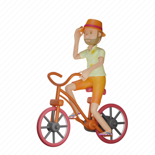 Summer, character, riding, bicycle, beach, vacation, holiday 3D illustration - Download on Iconfinder