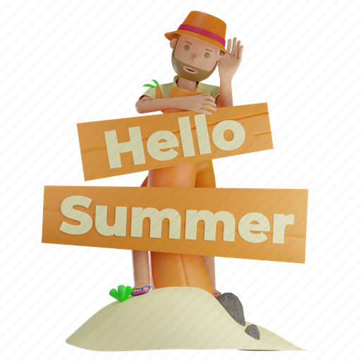 Summer, character, hello summer, beach board, vacation, holiday, beach 3D illustration - Download on Iconfinder