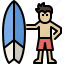 beach, man, season, summer, surfboard, surfing, vacation 