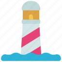 lighthouse, ocean, building, light, waves