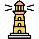 light, lighthouse, sea, tower, landmark, building, navigation
