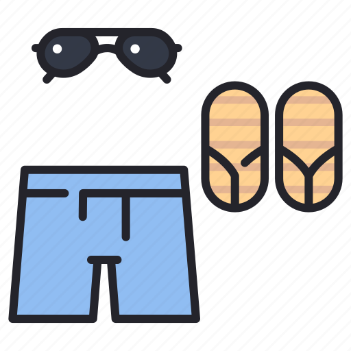 Beach, costume, male, shorts, slippers, summer, sunglasses icon - Download on Iconfinder