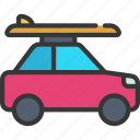 beach, car, vehicle, surf, board