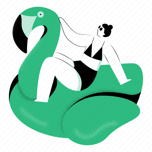 Summer, flamingo, girl, pool, travel, inflatable ring, beach illustration - Download on Iconfinder