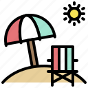 beach, beach chair, beach umbrella, summer, vacation