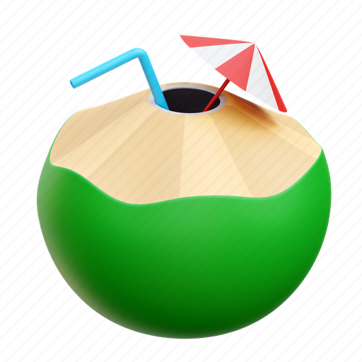 Coconut, coconut drink, coconut water, tropical, summer 3D illustration - Download on Iconfinder