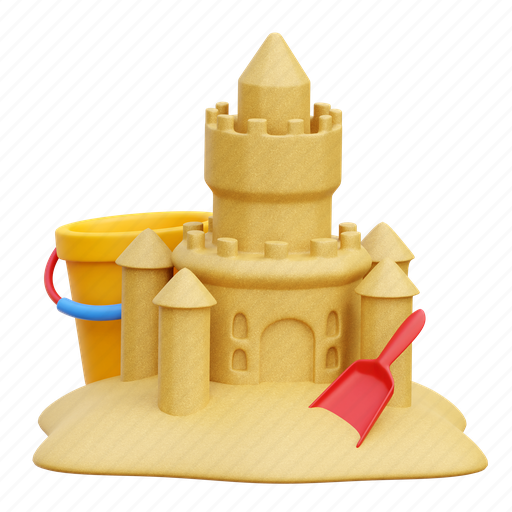 Sand castle, castle, sand, beach, holiday 3D illustration - Download on Iconfinder