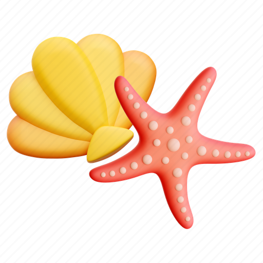 Shell, starfish, scallop, sea animal, beach 3D illustration - Download on Iconfinder