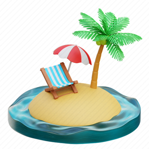 Tropical, island, beach, summer, holiday 3D illustration - Download on Iconfinder