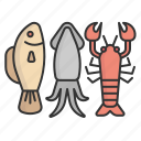 seafood, fish, squid, shrimp, lobster, octopus, food, supermarket, grocery