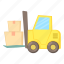 cargo, cartoon, delivery, forklift, front, lift, loader 
