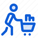shopping, cart, trolley, man, groceries, woman, pushing