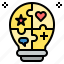 bulb, creative, idea, knowledge, light, opinion, skill 