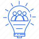 bulb, group, idea, share, team