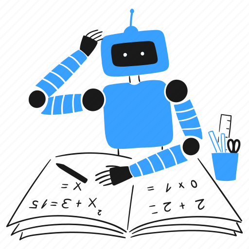 Machine, learning, technology, workbook, math, equations, robot illustration - Download on Iconfinder