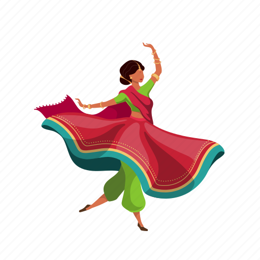 Indian, woman, dancing, flowing, sari illustration - Download on Iconfinder