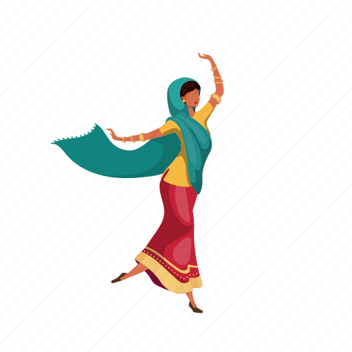 Indian, woman, saree, dance, teej festival illustration - Download on Iconfinder