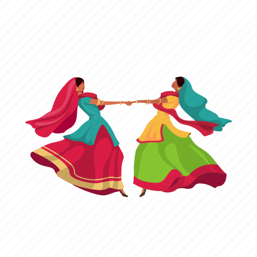Indian, woman, sari, hold hands, dance illustration - Download on Iconfinder