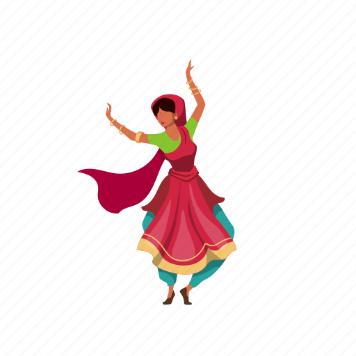 Indian, woman, dancing, sari, dress illustration - Download on Iconfinder