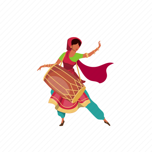 Indian, woman, saree, drum, teej festival illustration - Download on Iconfinder