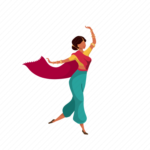 Indian, woman, performer, ethnic clothes, teej festival illustration - Download on Iconfinder