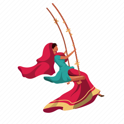 Indian, woman, swing, teej festival, ceremony illustration - Download on Iconfinder