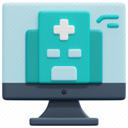 Hospital, clinic, computer, search, find, searching, 3d 3D illustration - Download on Iconfinder
