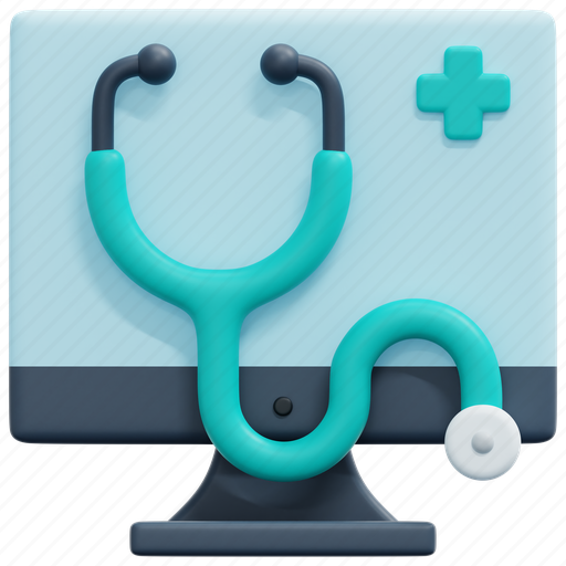 Stethoscope, telemedicine, consulting, doctor, online, computer, 3d 3D illustration - Download on Iconfinder