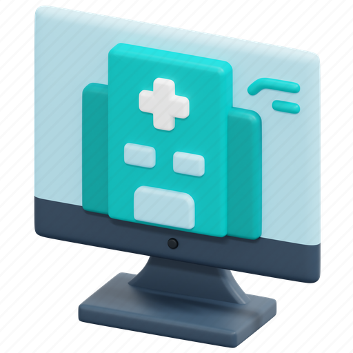 Hospital, clinic, computer, find, search, searching, 3d icon - Download on Iconfinder