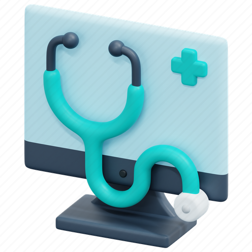 Stethoscope, telemedicine, consulting, online, doctor, computer, 3d icon - Download on Iconfinder