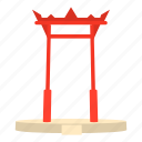 cartoon, gate, island, japan, red, red gate, shrine