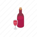 alcohol, bottle, glass, isometric, pink, vine, wine