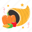 cornucopia, food, plenty, vegetable, abundance, thanksgiving, thanksgiving day, autumn, celebration 