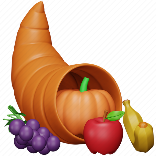 Cornucopia, thanksgiving, autumn, food, pumpkin 3D illustration - Download on Iconfinder