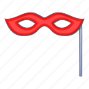 carnival, cartoon, mask, masquerade, object, red, sign