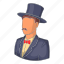avatar, cartoon, hat, head, male, person, suit 