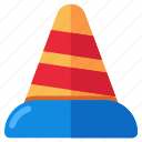 construction cone, pylon, blockade, road cone, hurdle