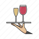 champagne, order, serve, tray, waiter, wine