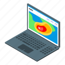 cartoon, computer, isometric, laptop, observation, tornado, water