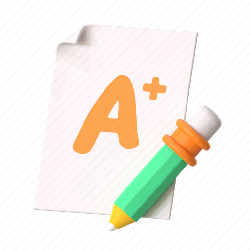 Test exam, test, paper, score, a+, education, school 3D illustration - Download on Iconfinder