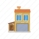 building, garage, home, house, small town, town, townhouse 
