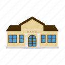 bank, building, columns, facade, house, portal, small town